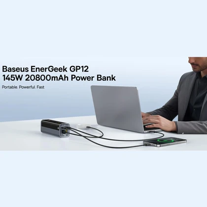پاور بانک فست‌شارژ 20800 تایپ‌سی و USB توان 145 وات بیسوس Baseus PPAP-20E5/P10082109813-00 با کابل دوسر تایپ سی