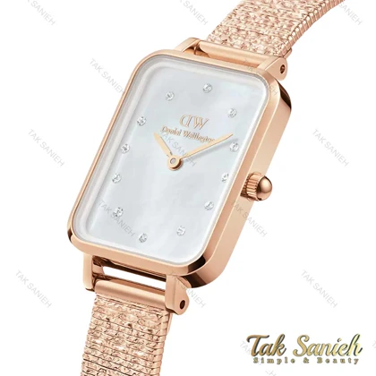 ساعت دنیل ولینگتون زنانه کوادرو رزگلد صفحه صدف نگین‌دار DW-4317-L