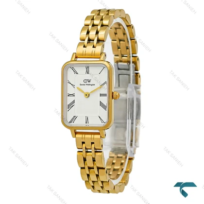 ساعت DW زنانه مستطیلی طلایی صفحه سفید ایندکس رومی DW-8754-L