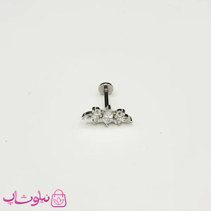 پیرسینگ گوش مدل نگین های سفید براق نقره ای رنگ کد 310
