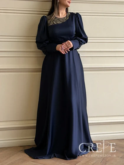 ماکسی ساتن یقه تور کارشده