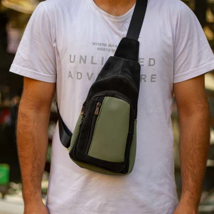بادی بگ مشکی سبز چرمی کد K165