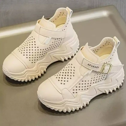 کتانی لژ مخفی لژدار زنانه رویه تنفسی کرم Women’s Hidden Platform Breathable Cream Sneakers