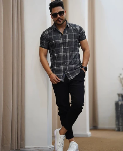 پیراهن چهار خانه آستین کوتاه