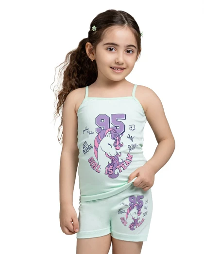 ست زیرپوش و شورت دخترانه نخ پنبه طرح تیم سیلکا