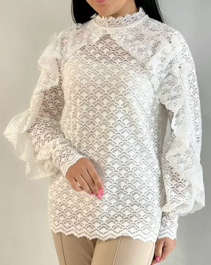 شومیز تمام گیپور آستین کارشده کد 5522