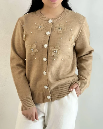 ژاکت بافت گل و مروارید مدل 2 کد 5250