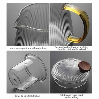 قوری دمنوش پیرکس شیاردار دسته عسلی