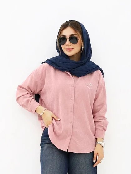شومیز مخمل کبریتی آستین بلند طرح لبخند