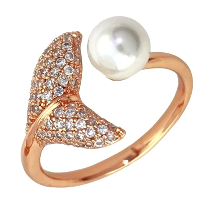 انگشتر زنانه ژوپینگ طرح دلفین طلایی با مروارید و نگین درخشان