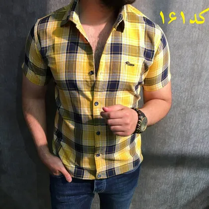 پیراهن چهارخانه نخی رنگ زرد