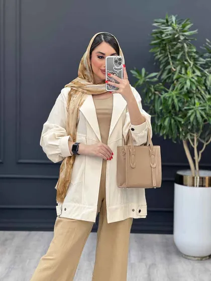مانتو لینن جیب کج پشت پاگن