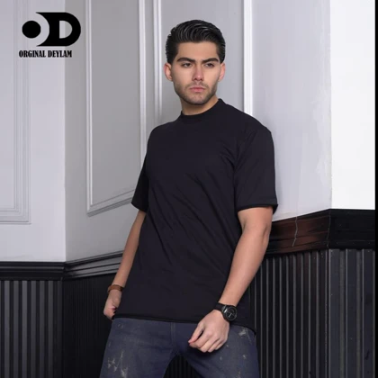 تیشرت مشکی لش آستین سه ربع پارچه پنبه ماکان گرماژ بالا