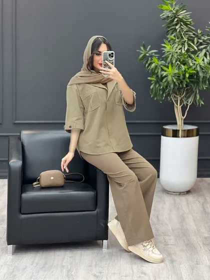 مانتو جلو بسته آستین پاگن