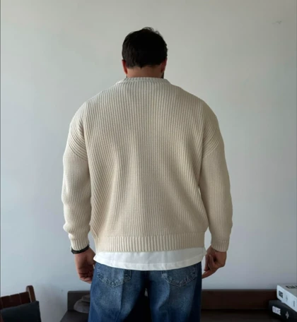 ژاکت درست بافت فندقی استخونی مردانه فری سایز مناسب سایزهای L تا 2XL