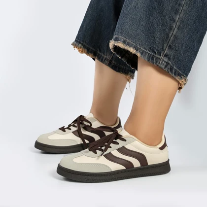 کفش و کتانی ونس راحتی زنانه و دخترانه رنگ کرم قهوه ای کد M756