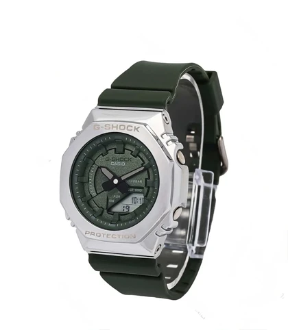 جی شاک2100سبز ارتشی صفحه سیلور