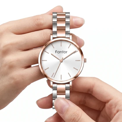 ساعت مچی زنانه فانتور مدل WF1035G-02 بند استیل دو رنگ صفحه سفید