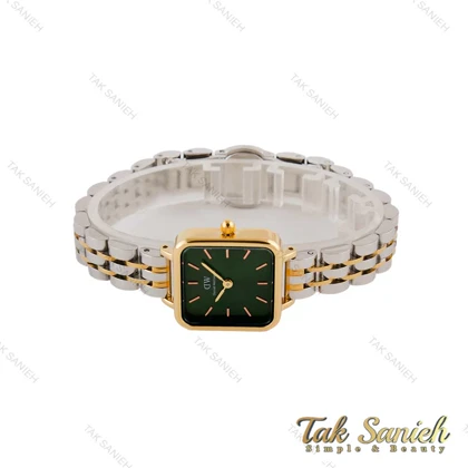 ساعت دنیل ولینگتون زنانه مربعی دورنگ طلایی صفحه سبز DW-4818-L