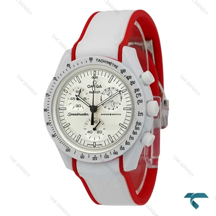 ساعت امگا سواچ بند رابر ماموریت به ماه سفید قرمز Swatch-7611-U