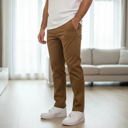 شلوار مردانه بنگال کش دم پا ساده مدل Behnam-خاکی