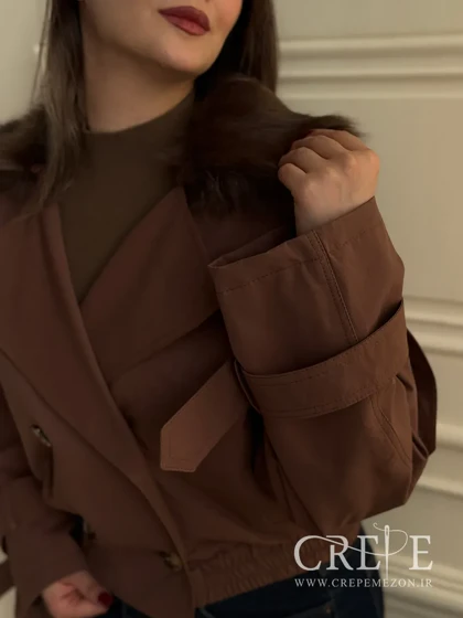 بارانی کراپ یقه خزدار