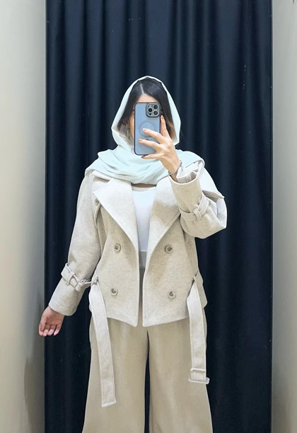 کت فوتر کوتاه زنانه مدل کراپ یقه انگلیسی قد 58