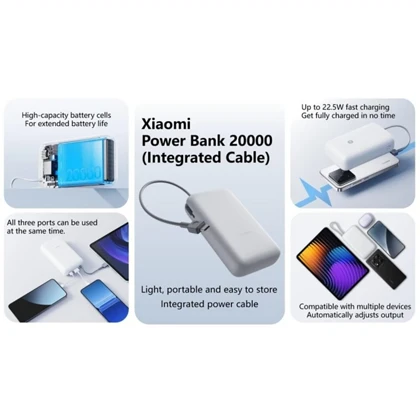 پاور بانک 20000 شیائومی Xiaomi اصل مدل PB2020MI توان 22.5 وات با کابل