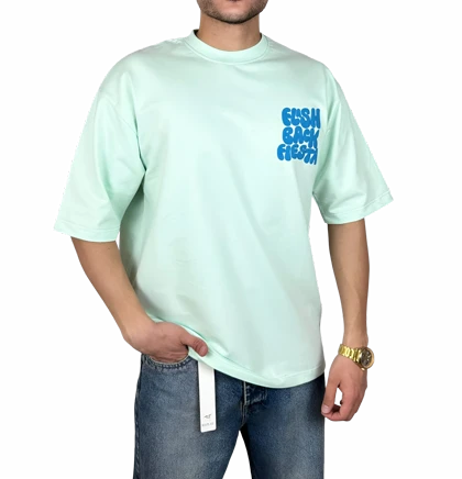 تیشرت آستین کوتاه مردانه سبز پاستلی با چاپ پفکی