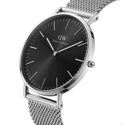 ساعت دنیل ولینگتون حصیری مردانه نقره ای صفحه مشکی Daniel Wellington Silver