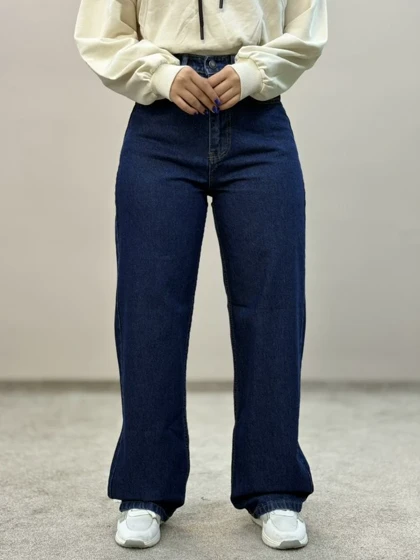 شلوار نیم بگ جین سورمه ای آمسو