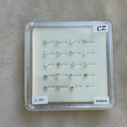پیرسینگ بینی نقره تک نگین پین 3mm / L