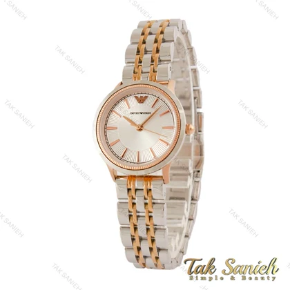 ساعت امپریو آرمانی زنانه دورنگ رزگلد صفحه سیلور ایندکس خطی Armani-5432-L