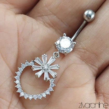 پیرسینگ ناف جواهری مدل گل و حلقه 70056