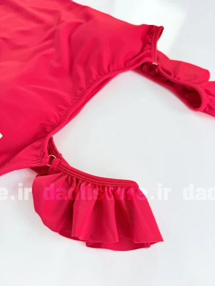 مایو یک تکه کاپ‌دار قرمز بند پلیسه