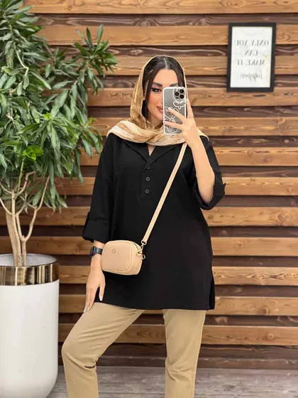 مانتو لینن جلو بسته یقه انگلیسی