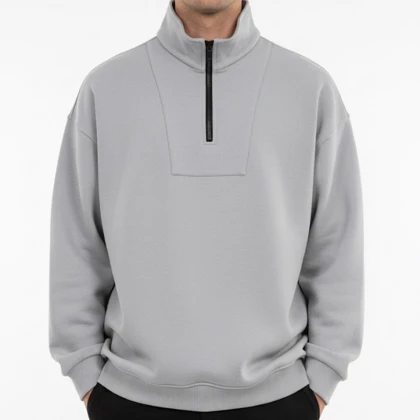 دورس نیم زیپ مردانه رنگ طوسی سه نخ تو کرکی استایل شیک و مینیمال کد 5002