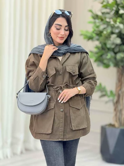 مانتو کتان کمرگت جیب پاکتی