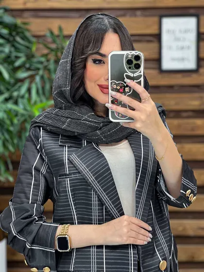 مانتو کتی راه راه دکمه طلایی