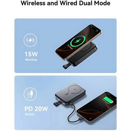 پاوربانک 10000وایرلس 15 وات، Type-C و USB فست شارژ 22.5 وات جویروم JR-PBM11