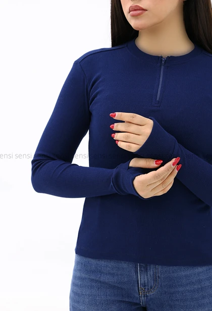 بلوز زنانه کبریتی کشی نیم زیپ کد1006826