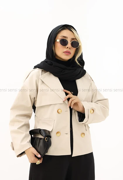 ترنچ کت جلودکمه آستردار@@کد1004294