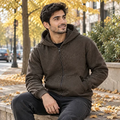 سویشرت کلاهدار مردانه مدل ZARA-قهوه ای