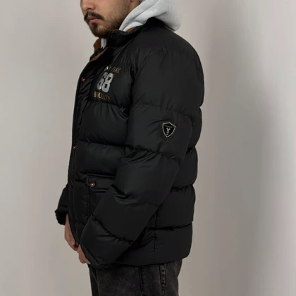 کاپشن پف‌دار مشکی مردانه مدل Brooklyn 68 با هودی زیپی جداشونده – رویه سیلیکونی 142