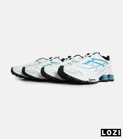 کفش کتانی مردانه سفید آبی نایک NIKE x SUPREME shox ride 2