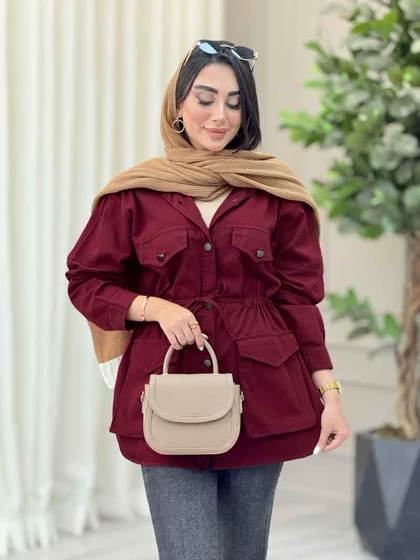 مانتو کتان کمرگت جیب پاکتی