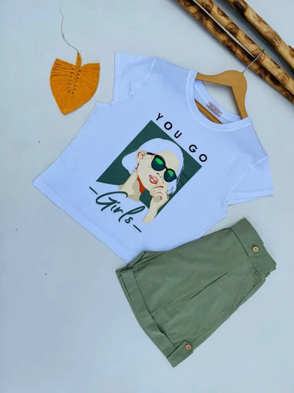 تیشرت و شلوارک لینن دختر you go