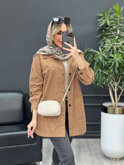 مانتو کتان دو جیب پایین