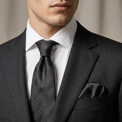 کراوات و پوشت دستدوز طرح خط اریب هرینگبون برند Massimo Dutti