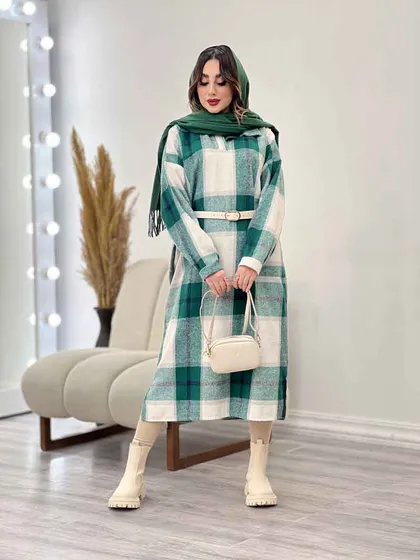 پیراهن بلند چهارخونه آستین پیله